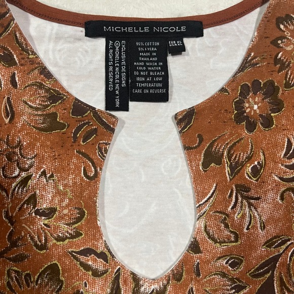 Michelle Nicole Brown Floral Beaded embroidery Keyhole Neck Top glitter XL - Picture 6 of 15